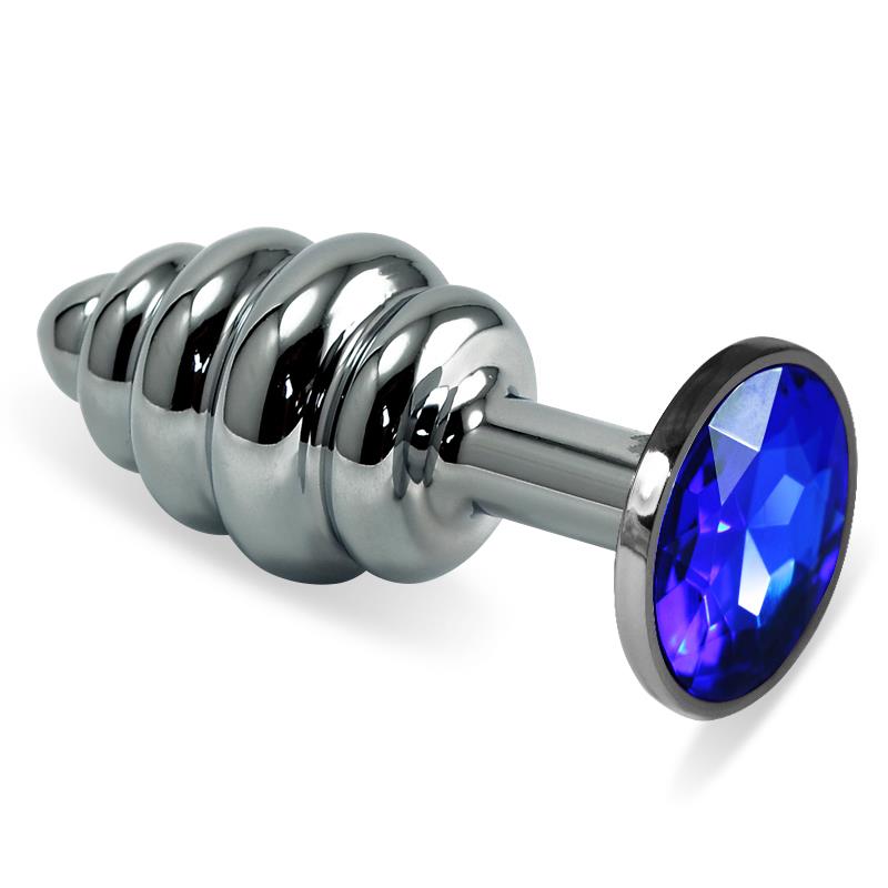 Spiral Butt Plug Rosebud with Darkblue Jewel