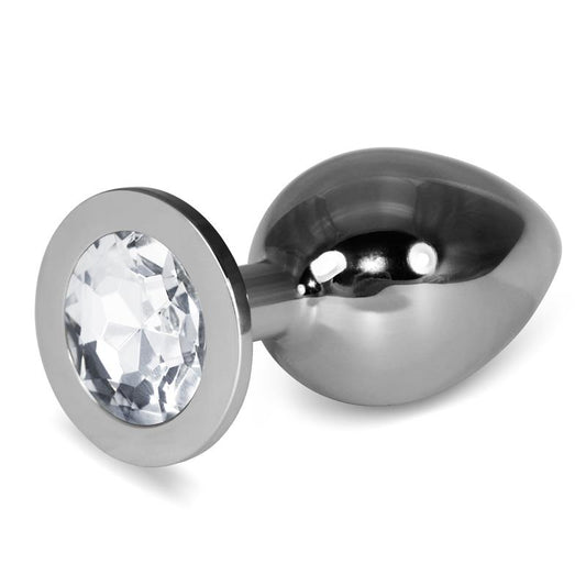 Metal Butt Plug RoseBud Classic with Clear Jewel Size L