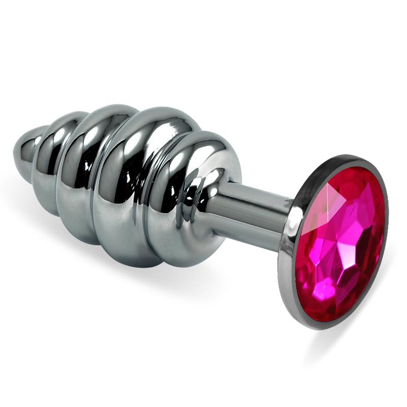 Spiral Butt Plug Rosebud with Fuchsia Jewel